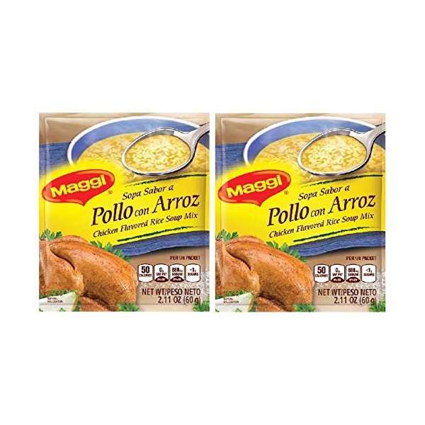 MAGGI Sopa Sabor a Pollo con Arroz 2 PACK 60 gr. | Chicken Flavored Rice Soup Mix 2.11 oz each.