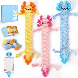 CrochetBox Crochet Kit for Beginner, Axolotls Bookmarks Easy Learn How to Crochet Stuffed Animals Gift for Adults and Kids(12+), Knitting Set with Yarn Hook Stitch-by-Stitch Video Tutorial(30%+ Yarn)