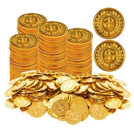 Lufdegim Pack of 100 Gold Coins, Gold Taler Pirate Treasure Plastic Play Coins Pirate Treasure Birthday Pirate Party Gold Coins, Pirate Treasure Gold Taler Treasure Hunt Gift for Party