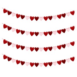 4-Pack Felt Heart Garlands - Pre-Strung Hanging Decor with Pink & Red Hearts, Romantic Home Decoration for Weddings, Anniversaries & Everyday Celebrations