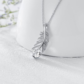 Plesitep Feather Crystal Necklace Sterling Silver Leaf Pendant Necklace Jewelry present for Women