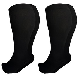SOJOFEL Plus Size Flight Compression Socks - Wide Calf Support Socks for Women - Large Calves Medical Compression Stockings for Men 20-30 mmHg for Travel Varicose Pregnancy 2 Pairs Black 3XL
