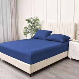 Fitted Sheet King 100% Egyptian Cotton 200 Thread Count Hotel Quality Super Soft 25cm Deep Anti Wrinkle Fitted Bed Sheets Easy Care Fade Resistant (Navy,152 x 200 cm)