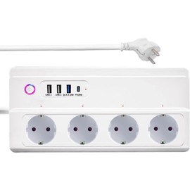 Matte Smart Power Strip USB C (PD20W) zauzau 16A Intelligent Multiple Socket Matter with 4 AC Single Switches 4 USB, Power Strip Compatible with Google Home (Matte Smart Power Strip)