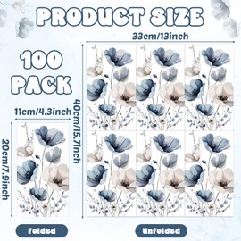 100 Pcs Bulk Paper Guest Towels Floral Napkins Boho Vintage Flower Disposable Dinner Napkins Watercolor Summer Decorative Botanical Hand Towel for Bathroom Wedding Holiday Party 7.9 x 4.3"