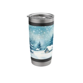 Winter Snowy Forest Scene with Cozy Cabin Stainless Steel Insulated Tumbler