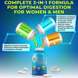 Probiotics with Digestive Enzymes and Prebiotic for Women and Men - 3-in-1 Vegan Probiotic Prebiotic Multi Enzyme Complex for Gut Health - Maximum Absorption Delayed-Release Capsules