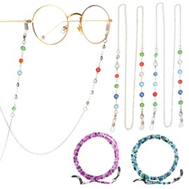 KEYRI Pack of 4 Glasses Chains Women's Non-Slip Glasses Chain Gold White Green Purple for Sports and Daily Use Elegant Glasses Chain Ladies Modern for Girls and Women, Four colours