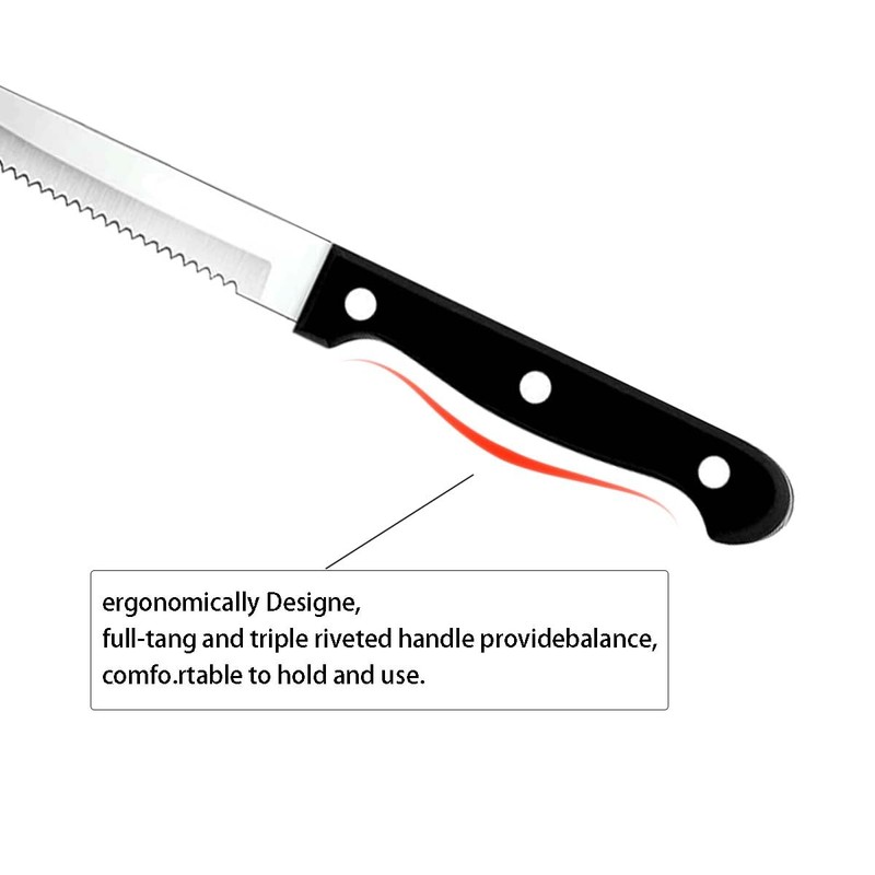 faderic Steak Knives set of 12, Black Full-Tang Triple Rivet
