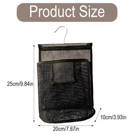 DmsGJyp Peg Bag for Washing Line, Hanging Bag with S-Shaped Hook, Bathroom Clothes Storage Basket, Mesh PVC Bath Bags for Home, Bathroom, College Dorm Rooms and Garden(Black, M)