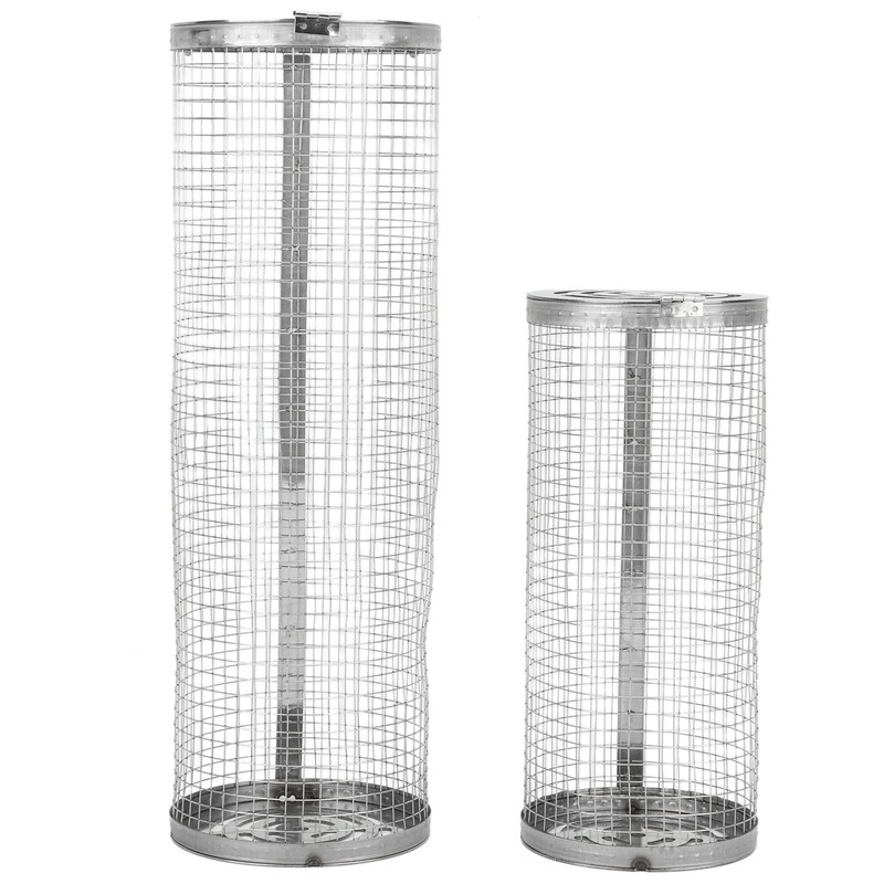 2PCS BBQ Net Tube Stainless Steel Barbecue Grill Basket Rolling
