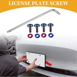 X AUTOHAUX 1 Set 1/4" M6 Universal Anti Theft License Plate Screws - Car Security Bolt Fasteners Kits for Car Tag Frame Holder with 4 Washers - Titanium Alloy Deep Blue