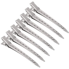 FLZONE 12 Pieces Silver DuteBill Hair Clips, Metal Clips, Hair Clips, Hairdresser Steel Hair Clips, Alligator Curl Hair Clips with Holes for DIY Hair Clips, Women and Girls Crafts
