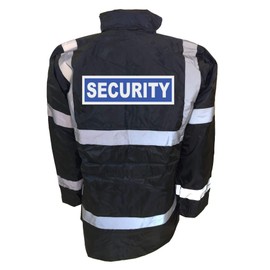 Security Badge Black Hi Vis Parka Jacket Reflective Coat, Waterproof, 2 Waist Pockets, High Visibility, By Brook Hi Vis, Large