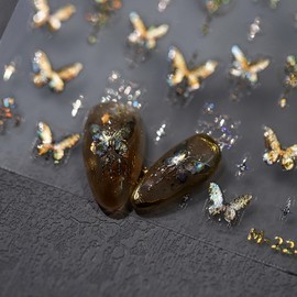 Butterfly Nail Stickers – 5D Embossed Fairy Nail Decals, Self-Adhesive Relief Nails Art Designs for DIY Manicure & Cute Craft Accessories for Women and Girls (Gold Butterfly)