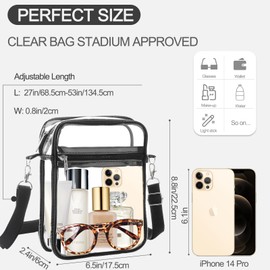 Meiikun Clear Bag Stadium Approved, Clear Purse Crossbody Bag, Adjustable Shoulder Strap Clear Bags for Concerts (8.8 x 6.5 in L- Black)