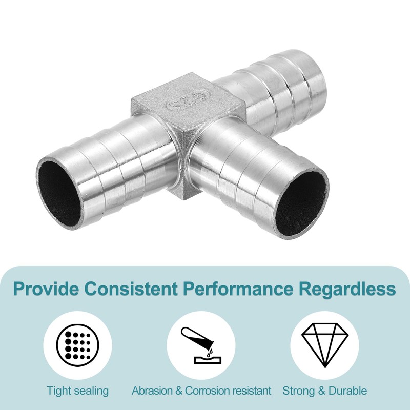 sourcing map 1-1/4" Tee Hose Barb Pipe Fitting, 304 Stainless