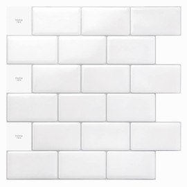 Art3d Premium 10-Sheet Peel and Stick Tile Backsplash - 12"x12" for Kitchen , Bright White