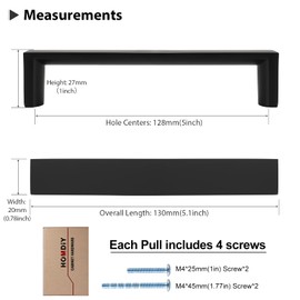 homdiy 10 Pack Cabinet Handles 5 inch Black Kitchen Handles for Cabinets Square Bar Drawer Handle Cabinet Pulls Matte Black