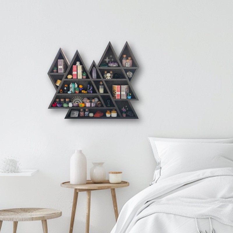 Triangle Mountain Crystal Shelf Display for Wall, Rock Gem Healing