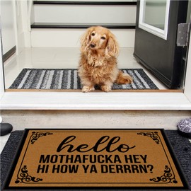 BinHang Indoor Welcome Mat, Door Mats Indoor Entrance Fabric Hello Mothafucka Hey Hi How Ya Derrrn- Traps Sand and Dirt Well (30"X18")