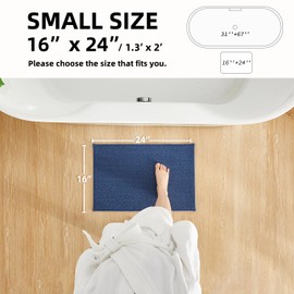 Small Bathroom Rugs Non Slip Washable Bath Rugs Super Absorbent Chenille Bathroom Rug for Bathroom Thin Bath Mats for Bathroom Mat Quick Dry Bath Mat Low Pile Bathroom Rug, Navy Blue 16"x24"