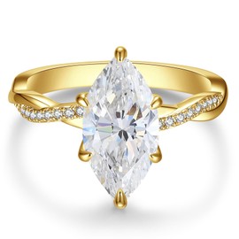 LOIPURI 4CT Marquise Cut Moissanite Engagement Ring for Women, Moissanite Wedding Rings 14K Gold/White Gold Plated, Promise Travel Band for Anniversary, Size 9