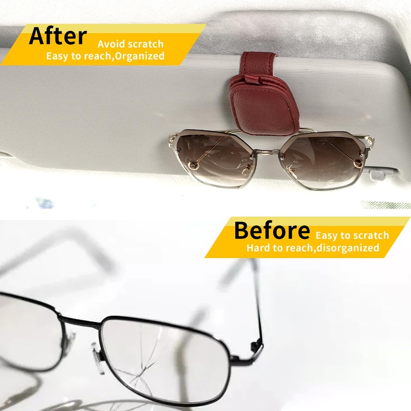 Yuoyar Sunglass Holder for Car, Magnetic Leather Sunglasses Holder and