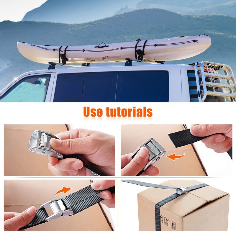 ieron Pack of 2 Tie Down Straps with Ratchet, 3