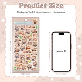 Cute Little Raccoon Stickers 3D Relief Mini Puffy Stickers Funny Animal Removable Decals with Bamboo and Carrot for Scrapbooks Water Bottle Journals Laptops Decoration