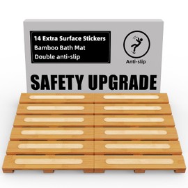 Bamboo Bath Mat for Shower, Dual Anti-Slip for Surface & Bottom, Waterproof Foldable Shower Mat, Easy to Carry and Storage, Perfect for Indoor Outdoor （ Natural, 20.86×13.77×1.14 Inches）