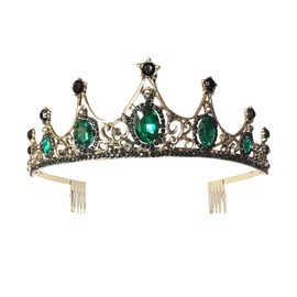 Minkissy Vintage Crown Green Rhinestone Tiara with Comb Crystal Queen Headband for Wedding Pageant Prom