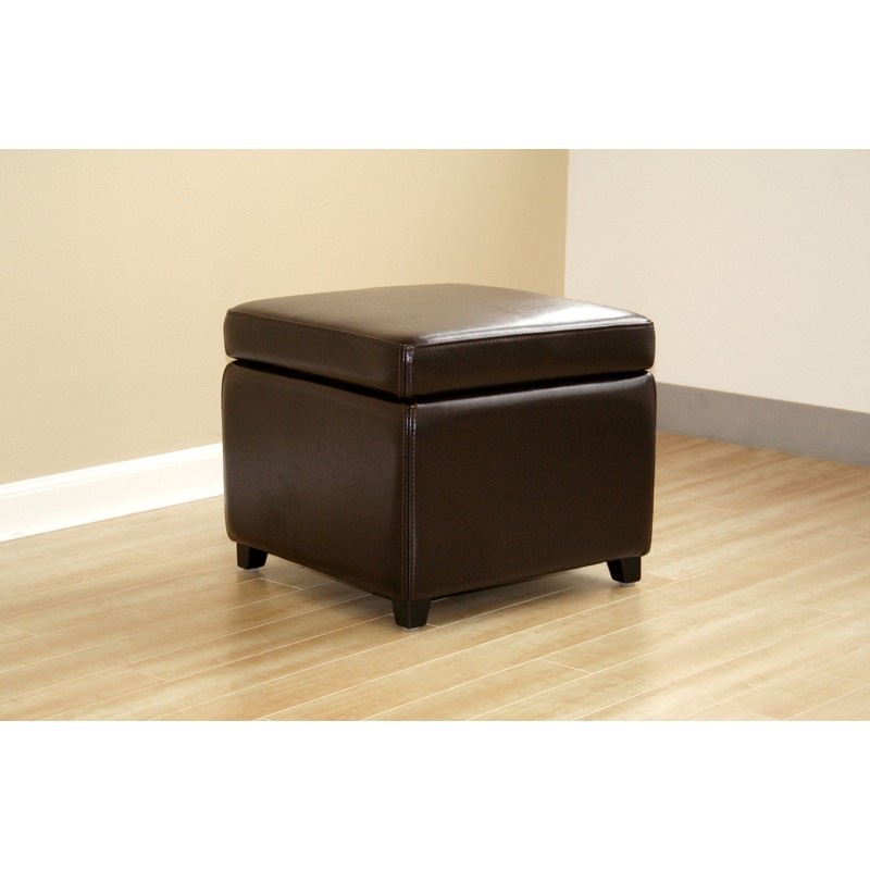 Wholesale Interiors Full Leather Ottoman, Dark Brown