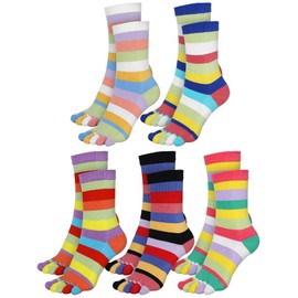 Bencailor 5 Pairs Women Toe Socks Cotton Five Toe Finger Socks crew Separator Socks for Women Men Athletic Running(Lovely Color)