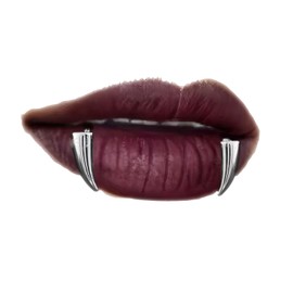 Ycfish 2 Pcs Fake Lip Ring Vampire Fangs, Silver Wolf Teeth Non Piercing Labret, Stainless Steel Non Piercing Wolf Teeth Lip Cuff for Women & Men