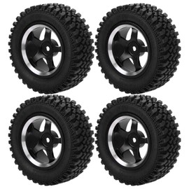 MN86 1/12 CarRed Aluminum Wheel Hub Rubber Tire RC Parts Replacement Wheels Set of 4 (Black)