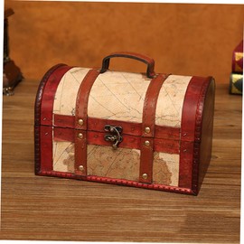 GRIRIW Retro Wooden Treasure Chest Storage Box for Boys and Girls Decorative Props Home Decor for Studies Living Rooms Random Patterns