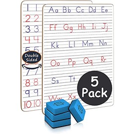 5 Pack Small Dry Erase Handwriting Practice White Boards 9x12 Inch Lapboard l Durable Portable Double Sided Letter & Number Tracing Whiteboard for Kids Students, 5 Classroom Home Dry Erasers Included