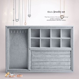 Oirlv Velvet Drawer Jewlery Organizer Tray Watch Rings Display Showcase (Multifunction,14x9.5inch)