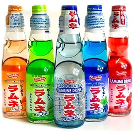Ramune Japanese Soda Variety Pack of 4 - Shirakiku Multiple Flavors - Japanese Drink Gift Box (5 Count)