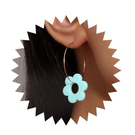 Allereya Vintage Acrylic Flower Dangle Earrings Circle Hoop Drop Earrings Blue Flower Dangling Earrings Gold Circle Hoop Earrings Jewelry for Women and Girls