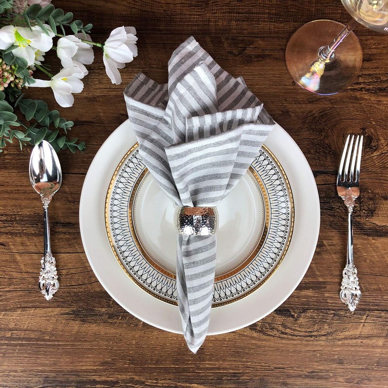 INFEI Plain Striped Cotton Linen Blended Dinner Cloth Napkins -
