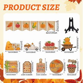 Set of 16 Fall Tiered Tray Decor Thanksgiving Fall Pumpkin Corn Wooden Decorations Rustic Farmhouse Decor Tabletop Sign for Autumn Harvest Thanksgiving Day