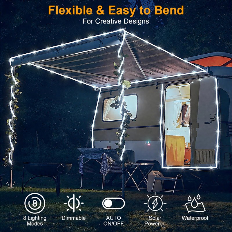 SFNDOU 33FT 100LED Solar Rope Lights Outdoor Waterproof, White Solar