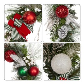 Fashionwu 9 FT Christmas Garland with 40 LED Lights, Pre-Lit Xmas Garlands for Front Door, Christmas Decoration with Bow-Knot Ball Ornaments Snowflake Berries for Fireplace Mantel Porch