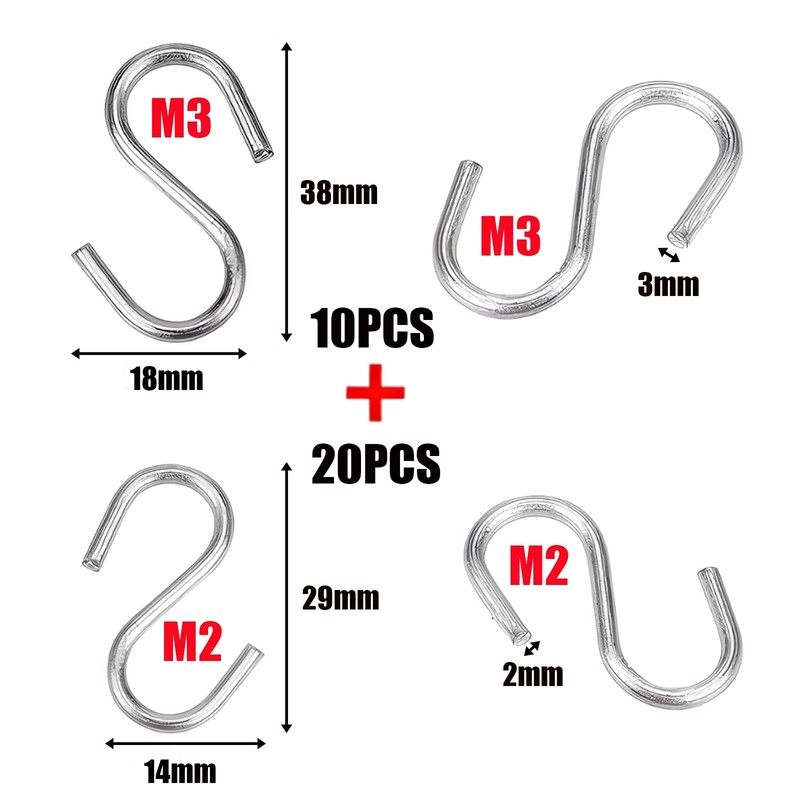 JXPXJMY 304 Stainless Steel S Hook, M4 Heavy Duty Hook