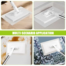 Microfibre Mop with Pressure Clamping System, Automatic Clamping Cloth with 4 Reusable Microfibre Cloths, Removable Mop for Practical Cleaning, Clip for Cloths without Hand Wash