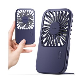 Otlonpe Rechargeable Mini Portable Handheld Fan, Small Personal Battery Powered Handheld Portable Fans for Hand Held Desktop Travel, Foldable Stand, Slim Cordless, Wrist Strap, 3-Speed (Blue)