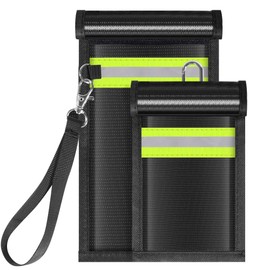 2 Pack Faraday Bags,Portable Faraday Key Fob Protector EMP Protection Bags,Faraday Bags for Phones,Faraday Pouch for Key Fob with Reflective Strip,Water Resistant,Fire Retardant,Foldable,Black