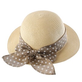 Connectyle Kids Classic Lovely Summer Straw Hat Cap Bowknot Beach Sun Protection Hats for Girls, 50 19.7"Head Girth, fit to 2 3T, Beige